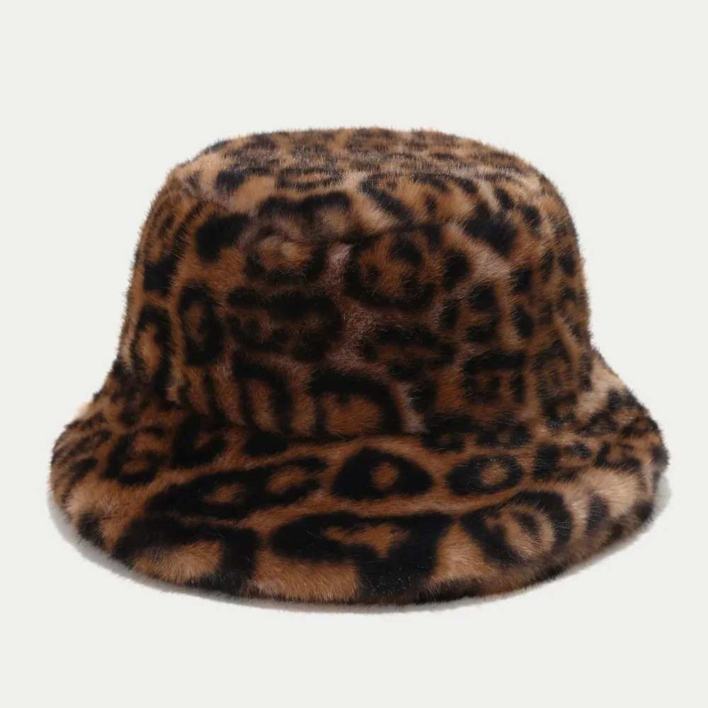 Leopard Print Faux Fur Bucket Hat - Picture 6 of 14